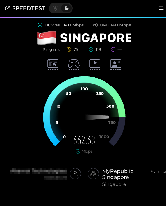 Example Singapore server speed test